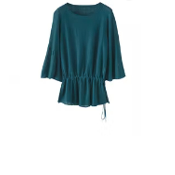 Wrap London Blouse Slouchy Top Drawstring Top 100% Linen TEAL sz US 12/14 - Picture 5 of 5